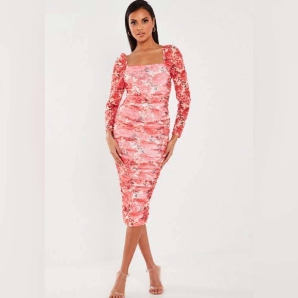 Size XS MISSGUIDED ruched tulle floral dress. New with tags